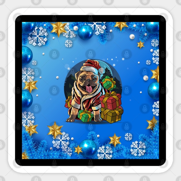 Pug Santa Hat Christmas Ornament Dog Lover Gift Sticker by Xpert Apparel